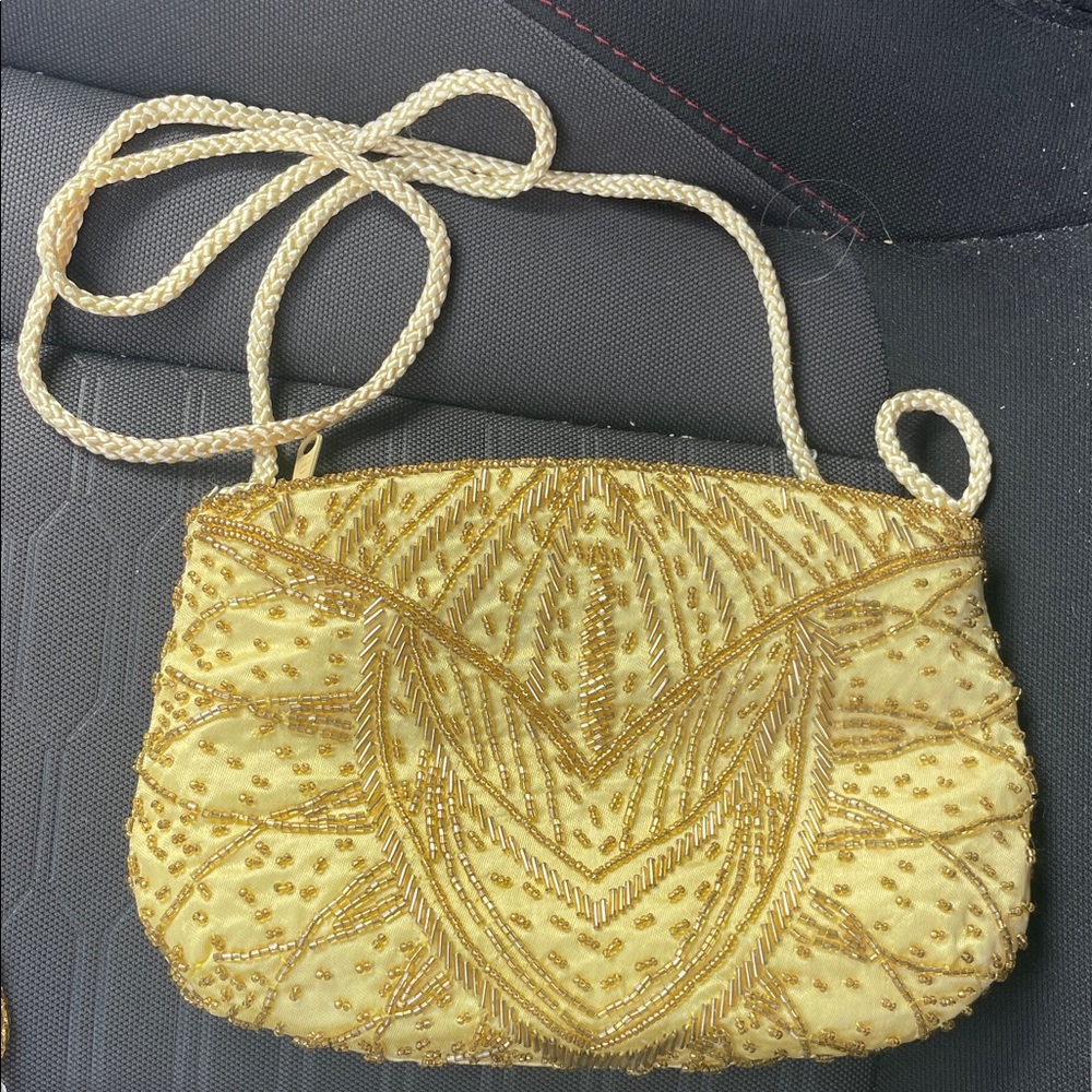 Source Unknown Gold Beaded Mini Shoulder Bag